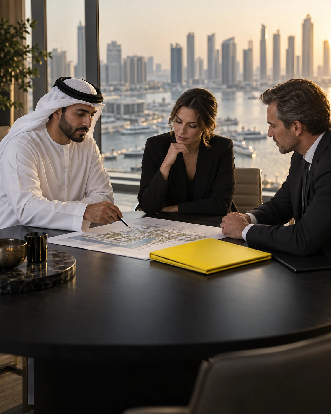 Illustrative scene of business partners reviewing a commercial opportunity.